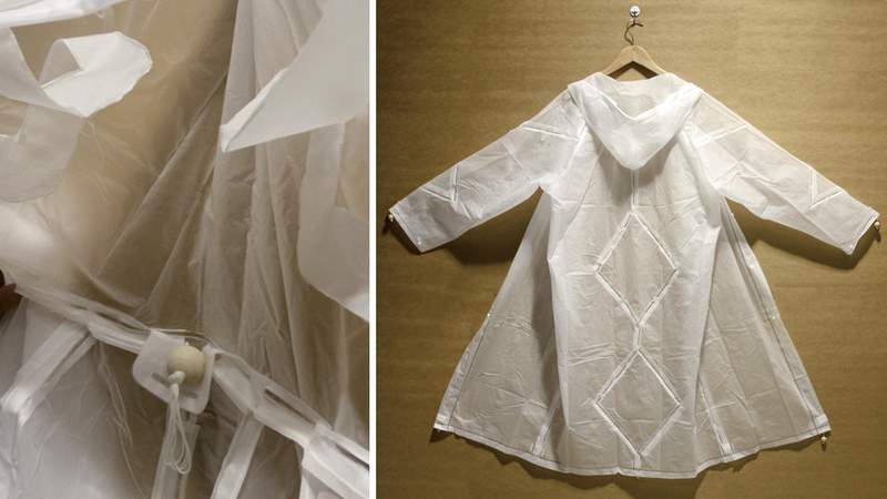 Illustration for article titled Origami Raincoat Turns Inside Out With a Quick Yank On a Drawstring